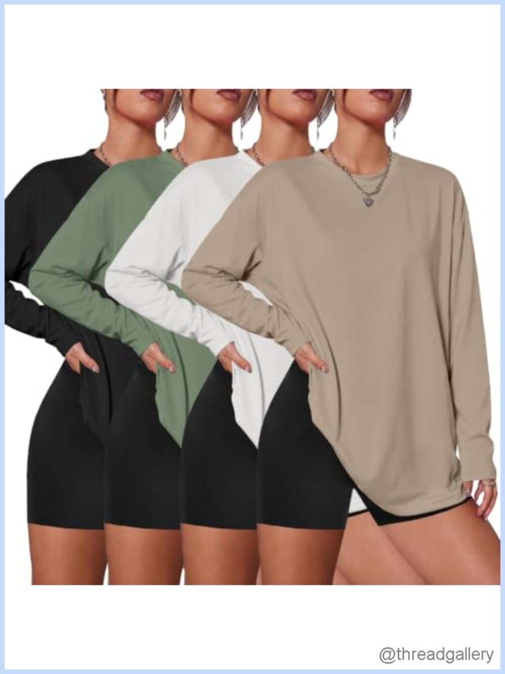 4 Pack Women Long Sleeve Oversized T Shirts Basic Fall Tops
